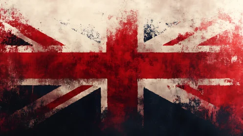 Grunge-textured Union Jack flag rendered as digital abstraction