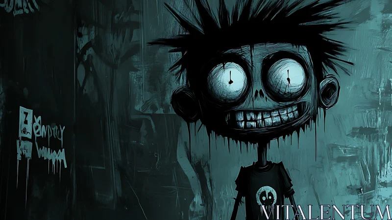 Nocturnal graffiti ghoul with hyperbolic eyes and smeared grin.