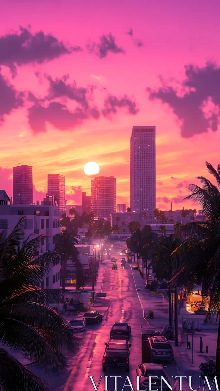 Neon sunset boulevard slipping into a dreamy city glow.