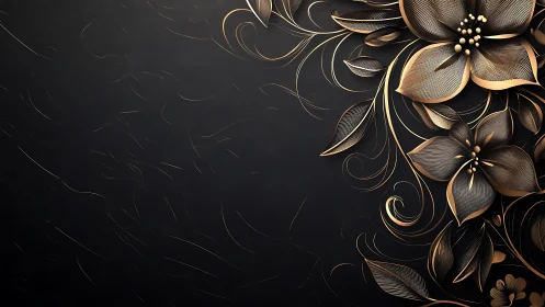 Golden floral curls glow gently over deep charcoal space