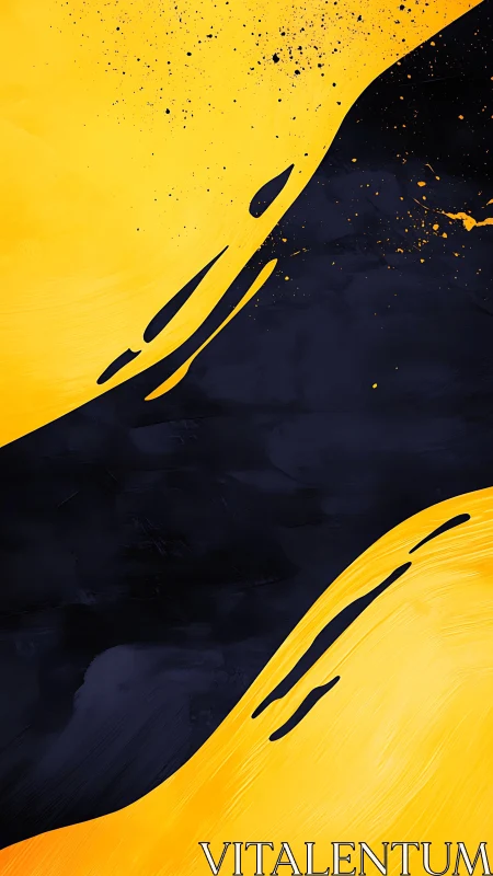 Golden waves of paint flow boldly across deep midnight black