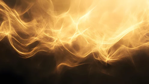 Abstract golden light waves on dark background, ethereal and modern.