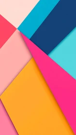 Geometric layout with overlapping colorful paper shapes.