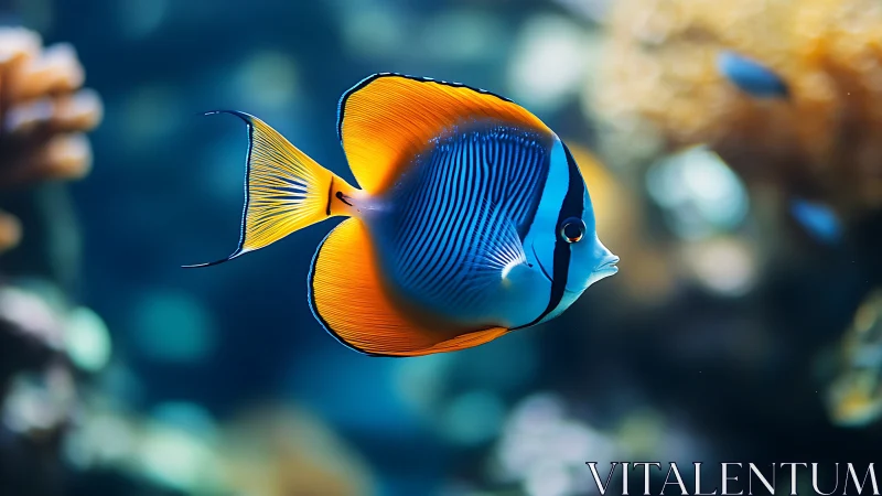 Colorful surgeonfish swims in clear tropical reef water
