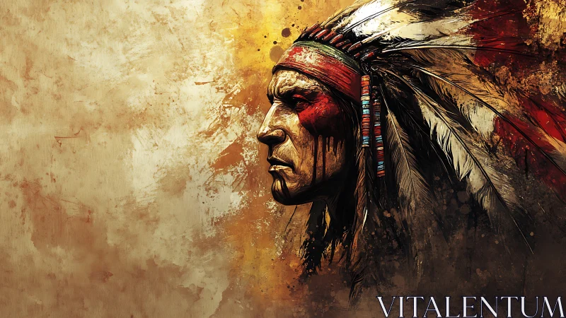 Textured warbonnet portrait in dynamic pigment turbulence.