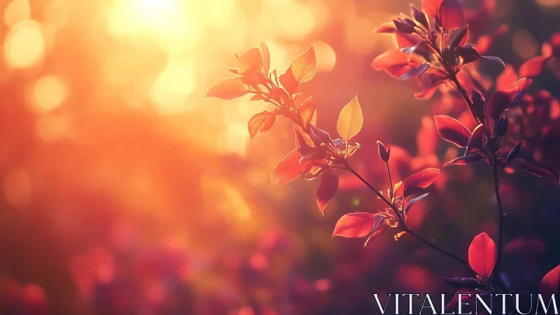 Sun-drunk crimson leaves basking in honeyed evening light.