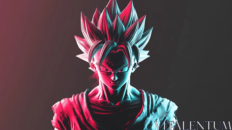 Neon-lit anime warrior portrait with dual color lighting.