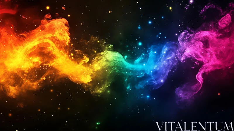 Chromatic nebula stream crossing deep cosmic void.