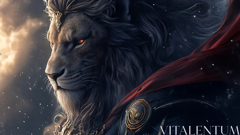 Stormwatch monarch lion in emberlit battle regalia.