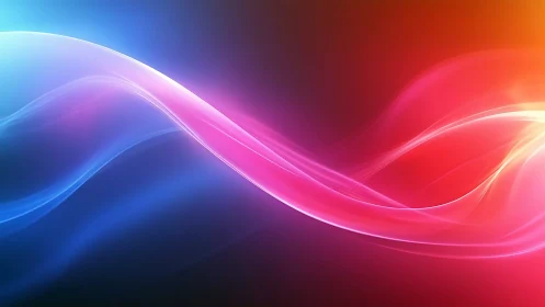 Neon light waves crossing over blue and red gradient background.