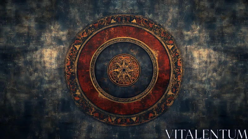 Concentric circular mandala pattern is centered on textured field