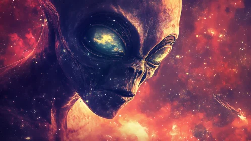 Colossal extraterrestrial portrait dominates incandescent nebular void