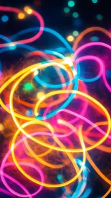 Neon light trails swirl through saturated abstract bokeh field.
