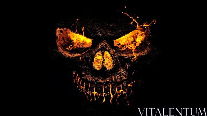 Molten lava skull face emerging from dark background.
