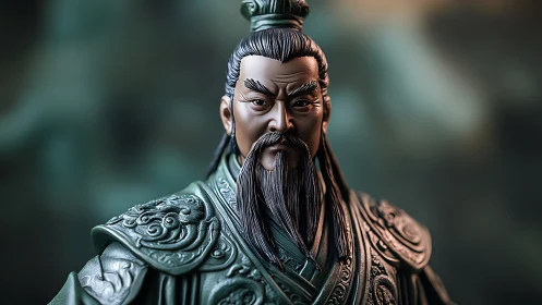 Hyper-detailed 3D warrior bust with ornate lamellar armor.