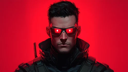 Cyberpunk tactical portrait with red neon isolation field.
