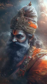 Regal bearded mystic in ornate jeweled crown and robes.