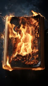 Burning Book Engulfed in Dramatic Flames and Embers