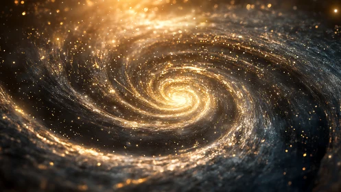 Digital spiral galaxy with luminous stellar vortex focus.