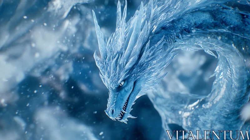 Frostbright dragon curling through a swirling winter storm.