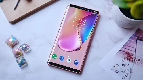 Modern Smartphone Setup Displaying Gradient Wallpaper.
