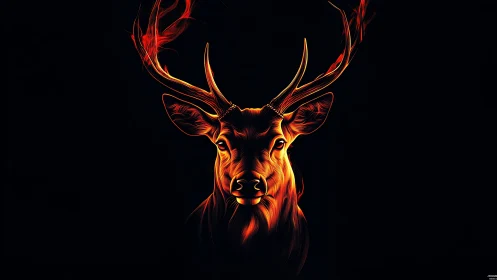 Ember-antlered stag ignites the dark with molten grace.