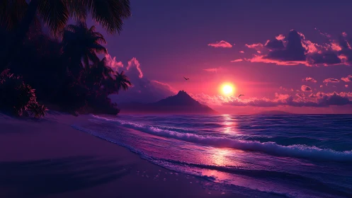 Neon twilight kisses the island horizon in electric calm