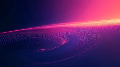 Neon light waves curve through a vivid futuristic horizon