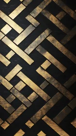 Gold geometric strips intersect across deep black space.