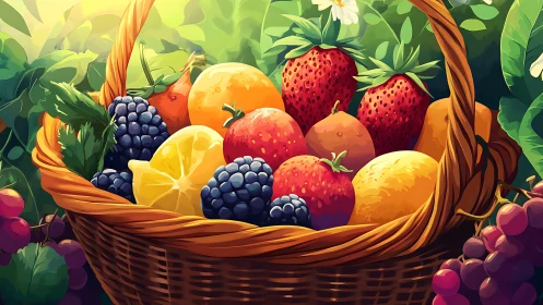 Sunlit garden berries throw a color parade in wicker curves