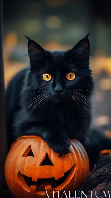 Black Cat and Jack-O'-Lantern: Halloween Magic.