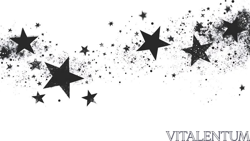 Scattered black stars drift across a white cosmic haze