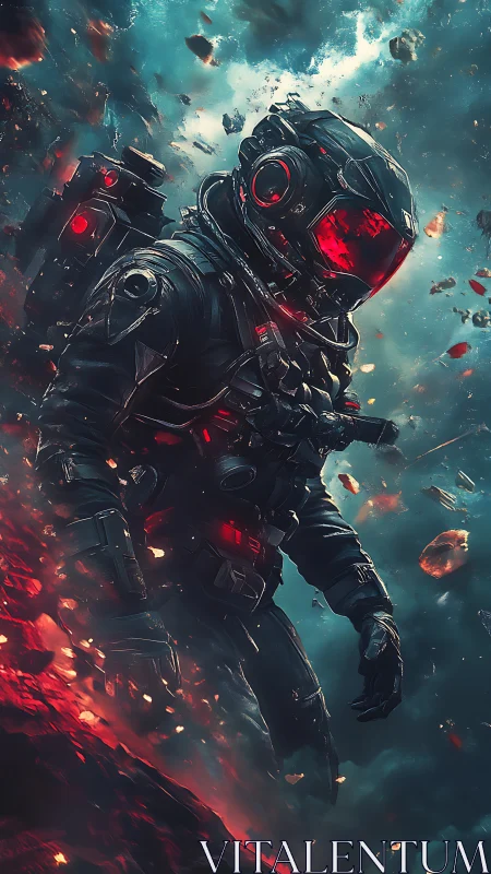 Crimson-visor void ranger strides through shattered starlight.