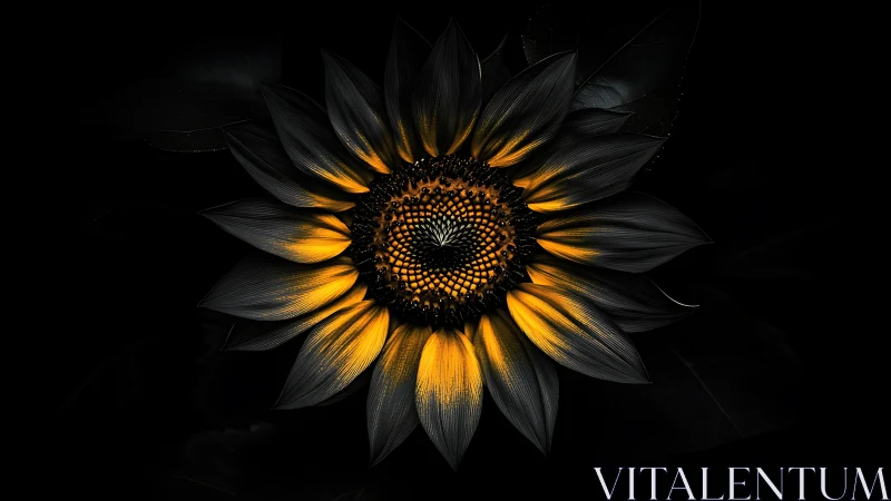 Golden Sunflower Blooming Against Darkness.