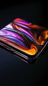 Foldable OLED smartphone with fluid neon gradient interface.