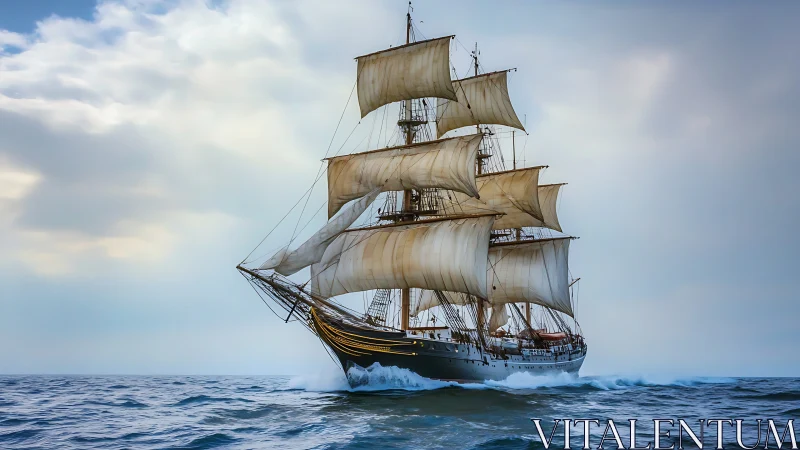 Storm-kissed tall ship sprinting beneath vaulted sky sails.