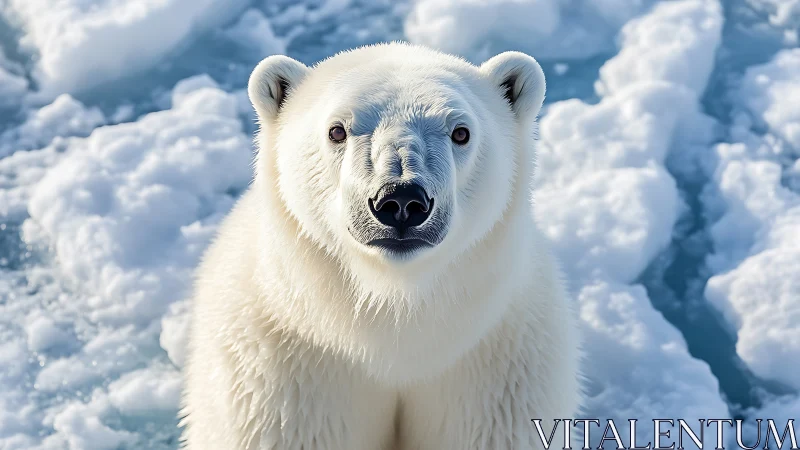 Polar daydreamer sits bright and curious on broken sea ice