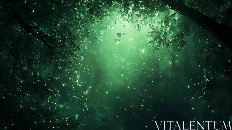 Luminescent Canopy: Ethereal Forest Glow Through Verdant Leaves.