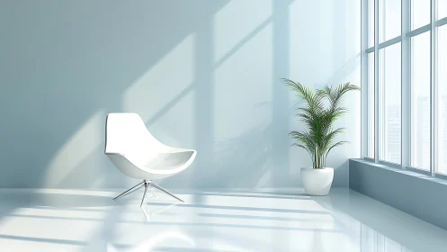 Sunlit white chair trades quiet glances with a patient palm
