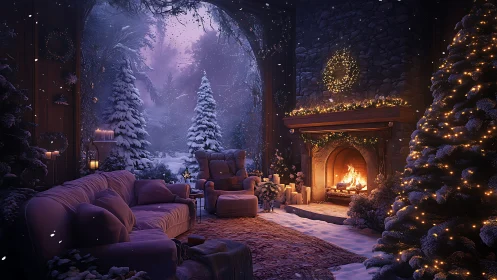 Snowlit hearth dreams in a storybook winter cabin glow.