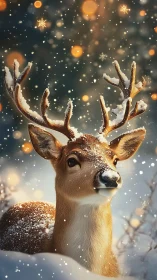 Snow-covered deer stands in shallow winter landscape scene