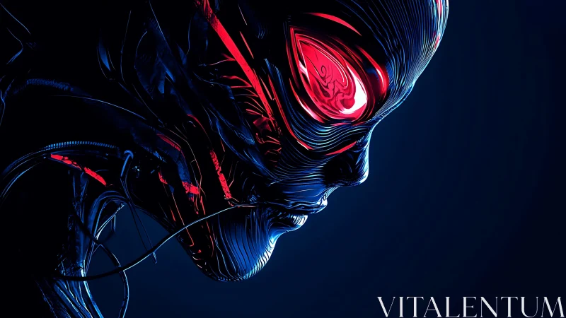 Cybernetic alien profile glows with intense red optics