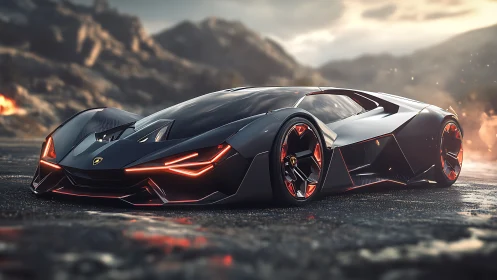 Aerodynamic hypercar rendered with emissive neon detailing.