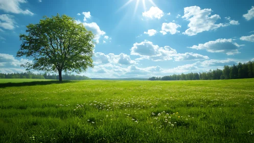 Lone meadow sentinel bathing in generous midday sunlight.