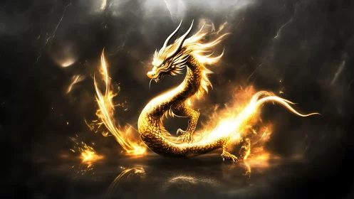 Celestial ember dragon coils through stormlit cosmic fire.