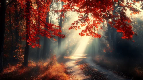 Crimson Canopy: Where Autumn's Glow Meets Sacred Light.