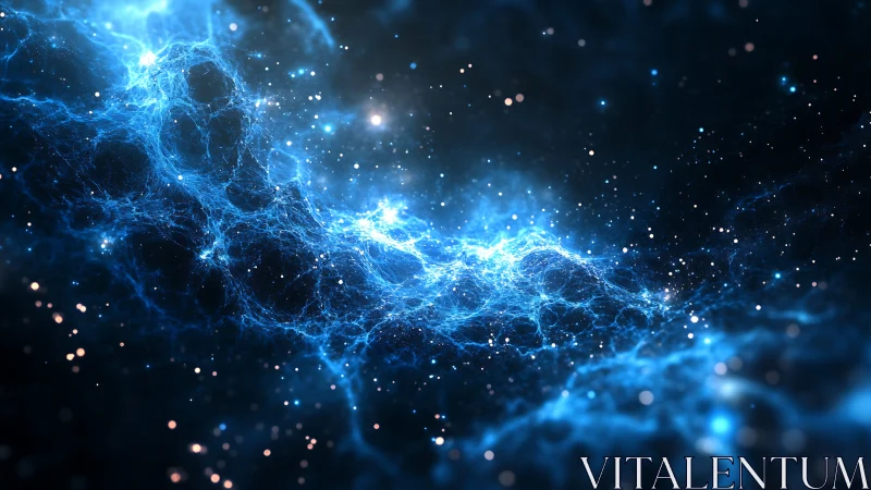 Shimmering blue cosmic web glows gently across deep space