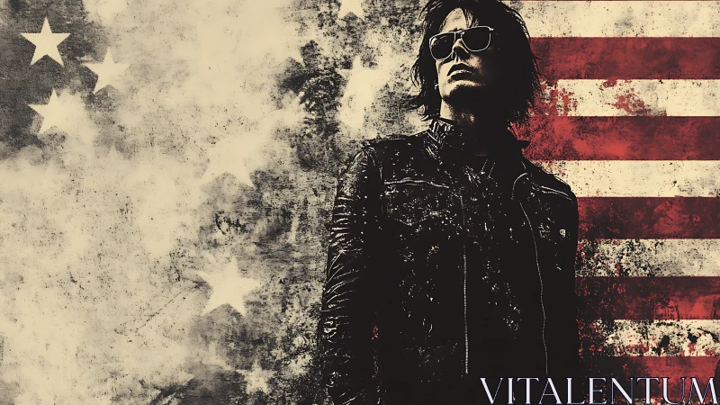 Leather-clad rebel leans into a weathered American dreamscape