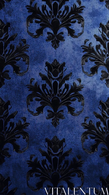 Baroque damask velvet motif on textured cobalt blue ground