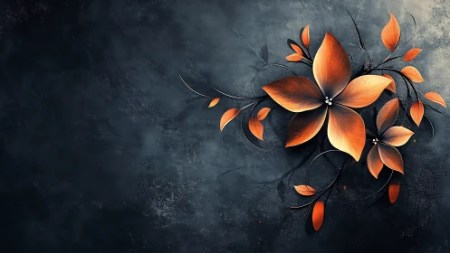 Orange Flowers Against Dark Textured Background.